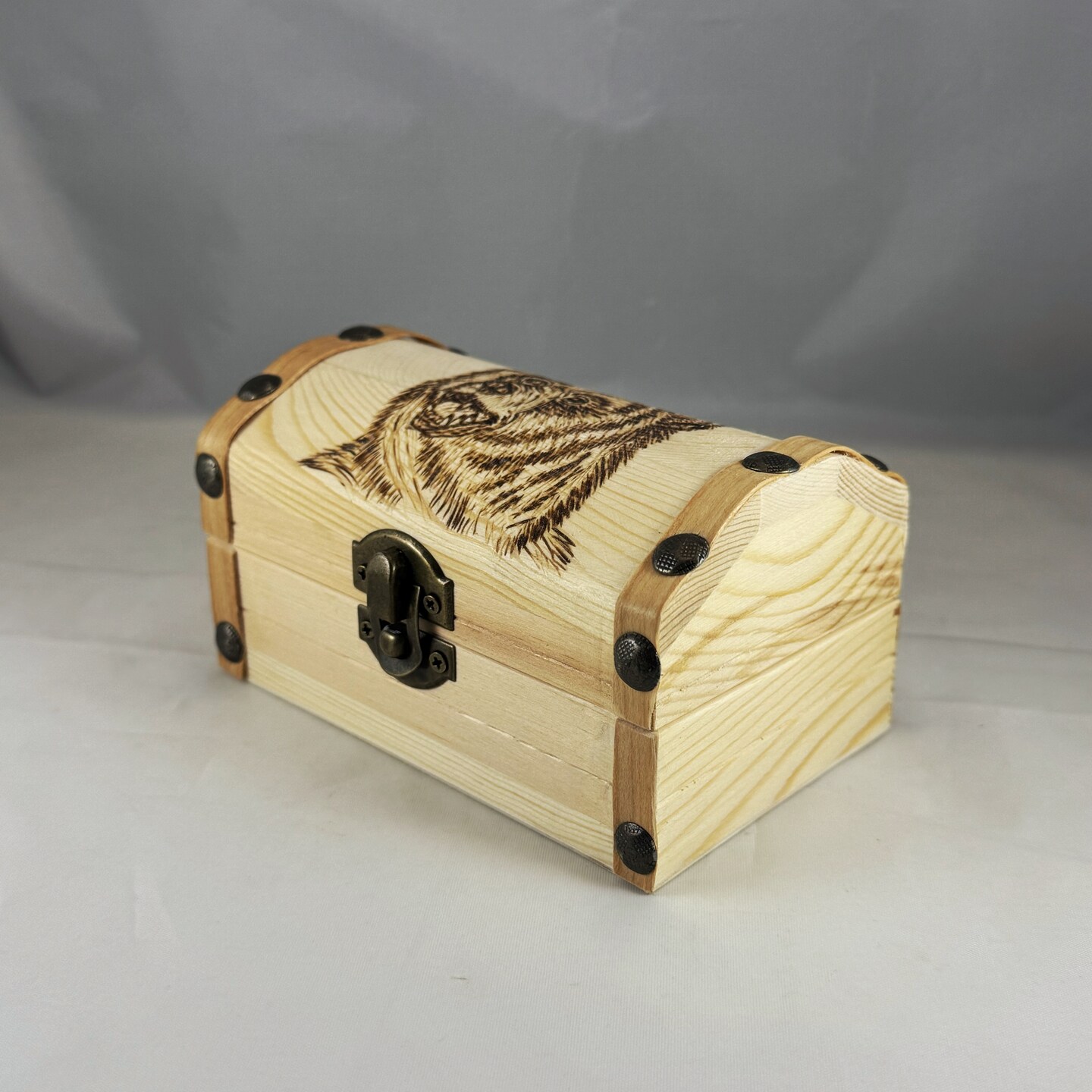 Brown Bear Wood Burned Treasure Chest, Wood Burning Art Pyrography