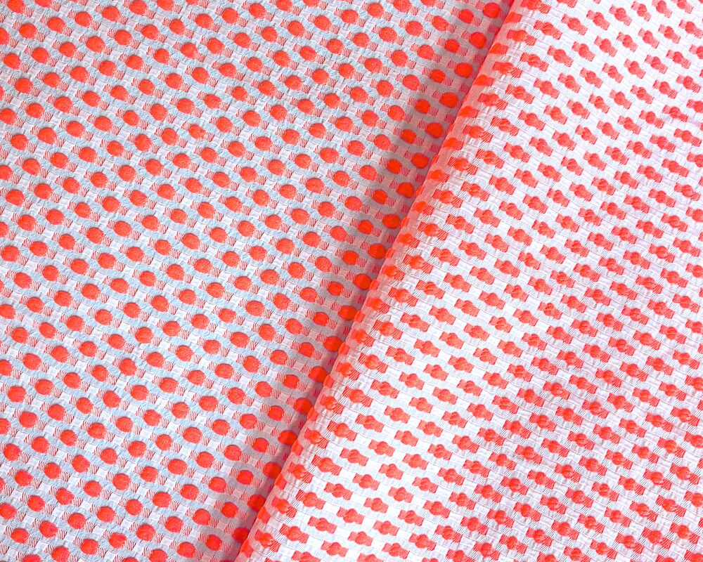 Neon Pink-White Poly-Lycra Texture Dobby Jacquard Woven Fabric By the Yard