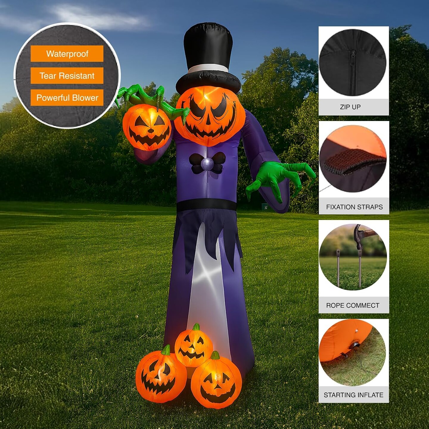 Halloween Giant Inflatable 10 FT Pumpkin Monster(Brown and white)