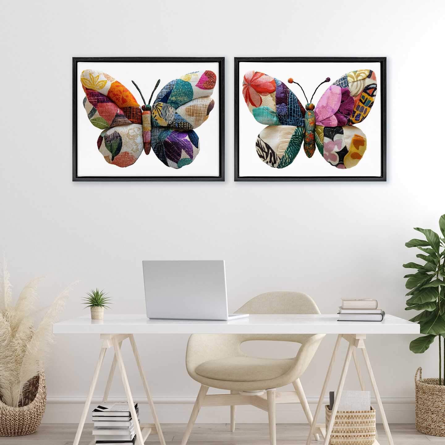 Stupell Industries Unique Patchworked Butterflies 2pc Floating Frame Set, design by Annabelle Hall