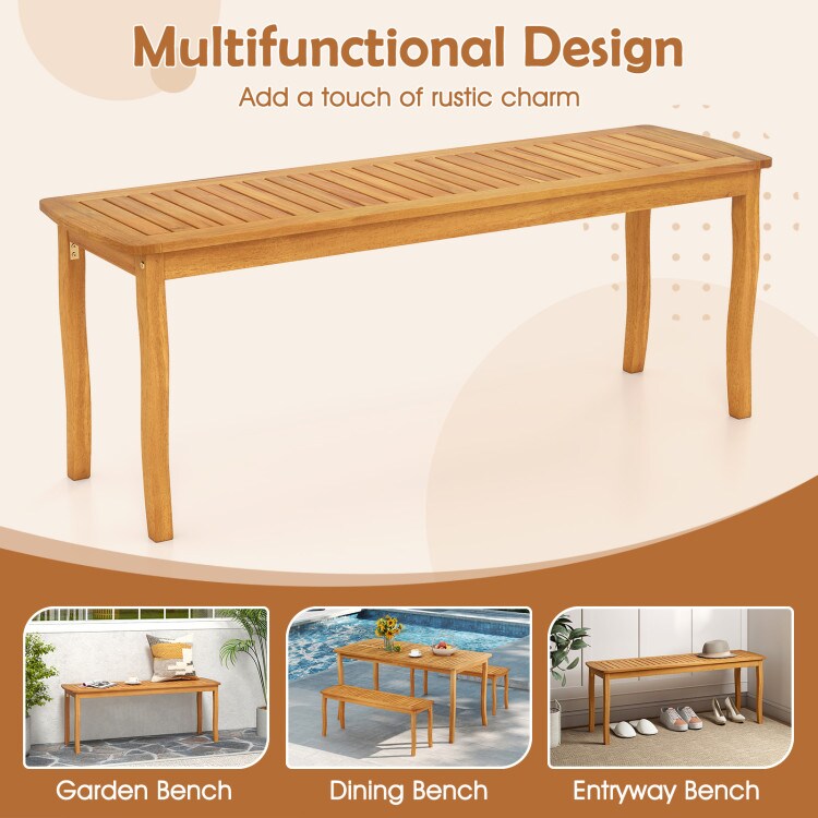 Natural Acacia Wood Bench 48" Backless Wooden Seating for Indoor Outdoor Garden Dining
