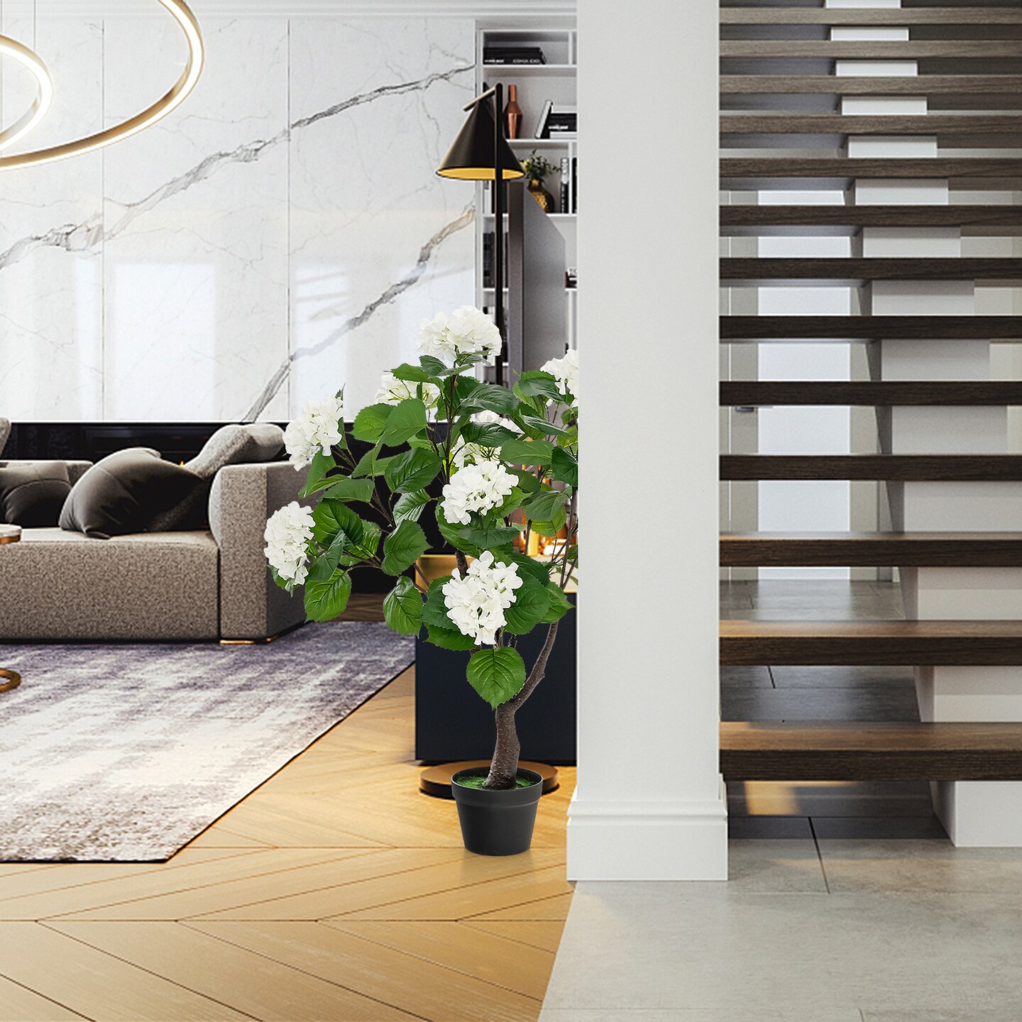 42.5" Faux Hydrangea Tree with Lifelike Flowers and Leaves for Office or Living Room Decor