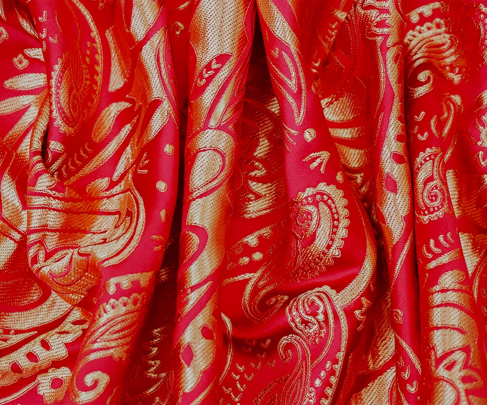 Red-Brown Polyester Paisley Baroque Pattern Chinese Brocade Fabric By the Yard