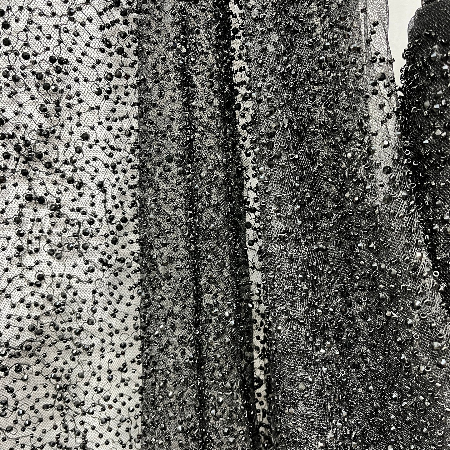 1 Yard Beaded Lace Fabric, 60" Wide Embroidered Polyester Net Mesh with Pearls & Sequins for Bridal, Evening & Dance Wear