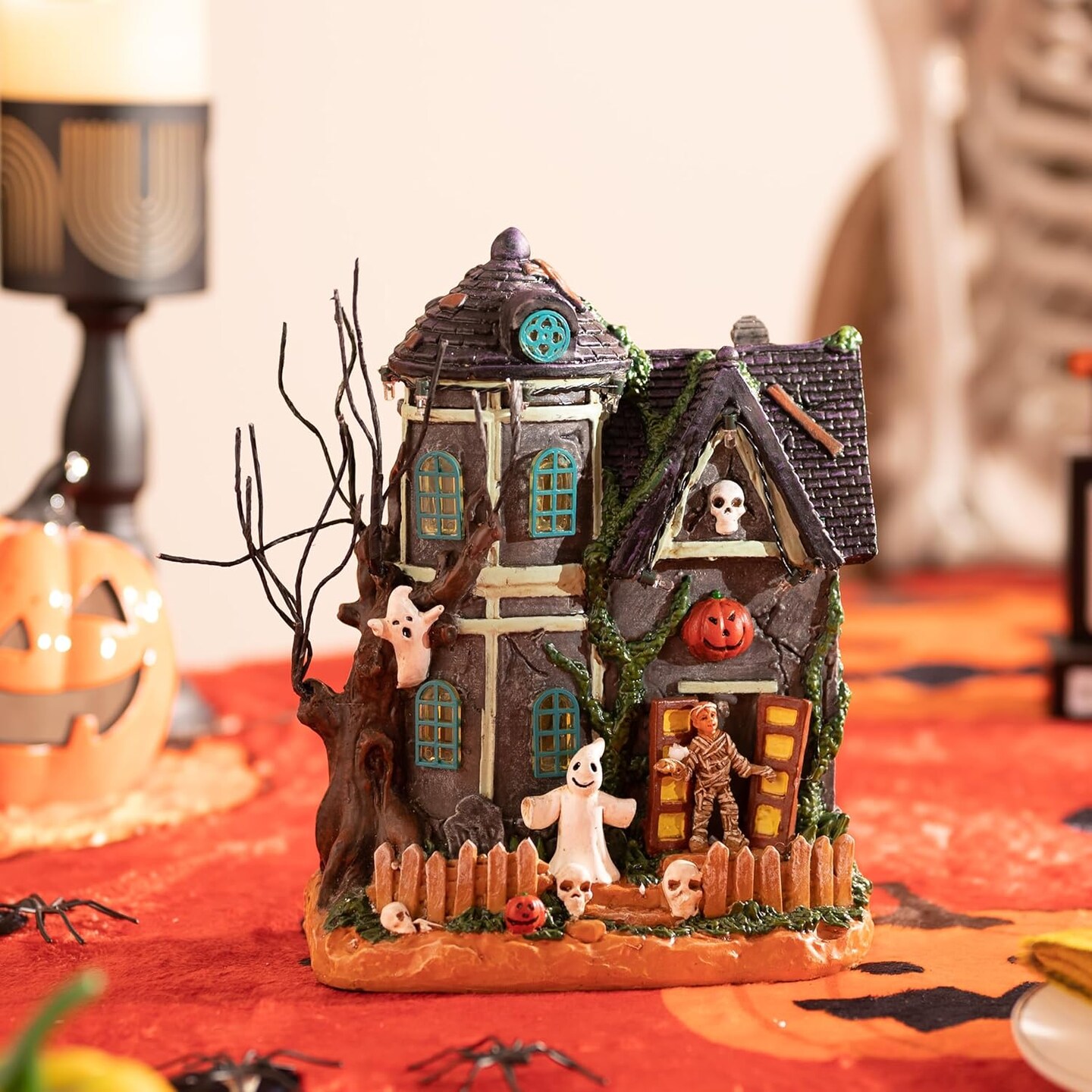 Halloween Village House Decorations with LED Lights & Music, 8