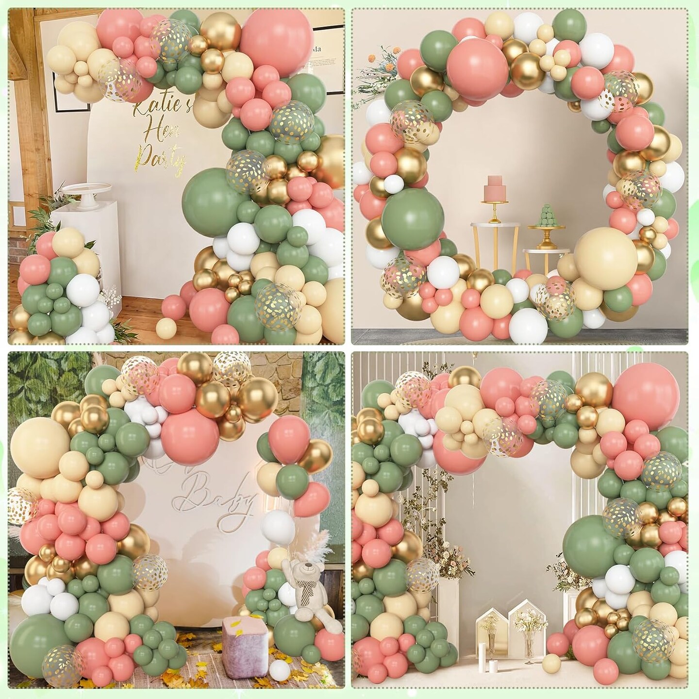 153pcs Retro Green Pink Balloon Garland Arch Kit (Pink Sage Green) 18", 12", 10", 5"