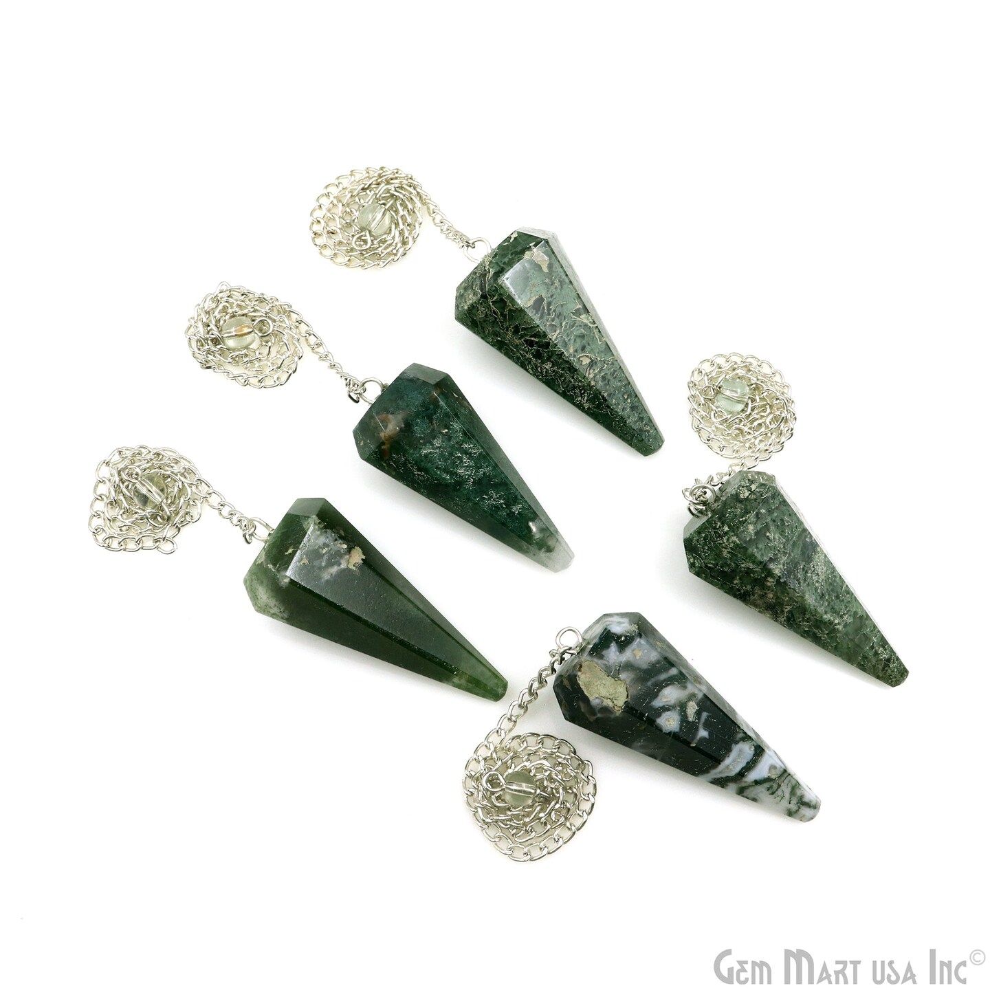 Gemstone Dowsing Pendulum Pendant, 44x16mm Silver Plated Handmade Pendant with Chain, GemMartUSA (14007)