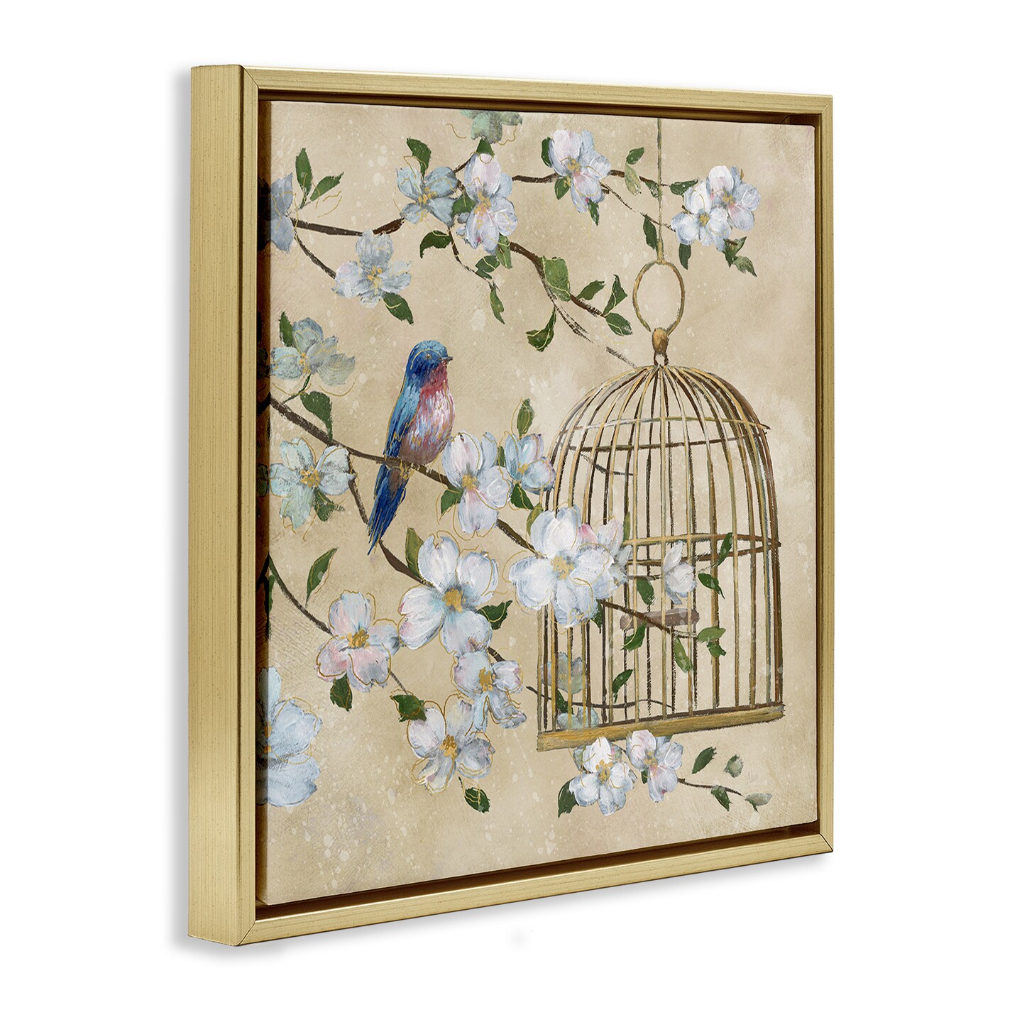 Stupell Industries Evening Song Birdcage Over Beige Floating Frame, design by Nan