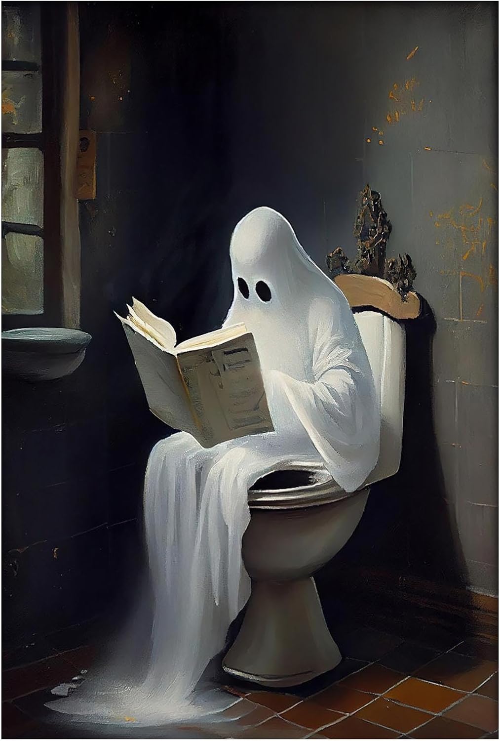 Ghost on Toilet Halloween Wall Decor - 16L&#x22; x 12W&#x22; (Unframed)