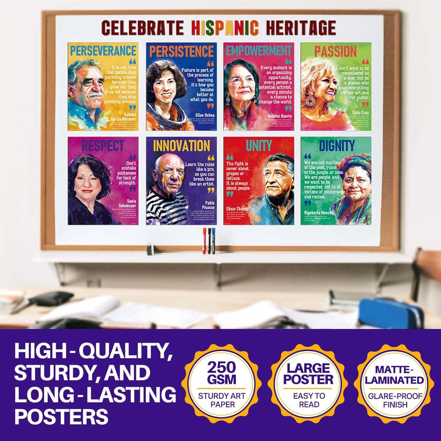 16pcs English Motivational Posters,Hispanic Heritage Month Decorations Posters
