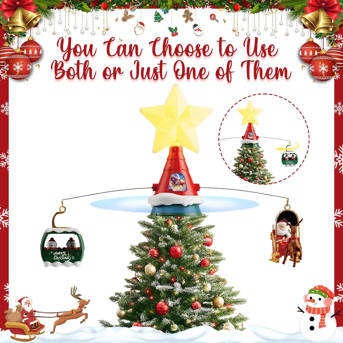 Musical Rotating Christmas Tree Topper (Red, Green, and Gold)