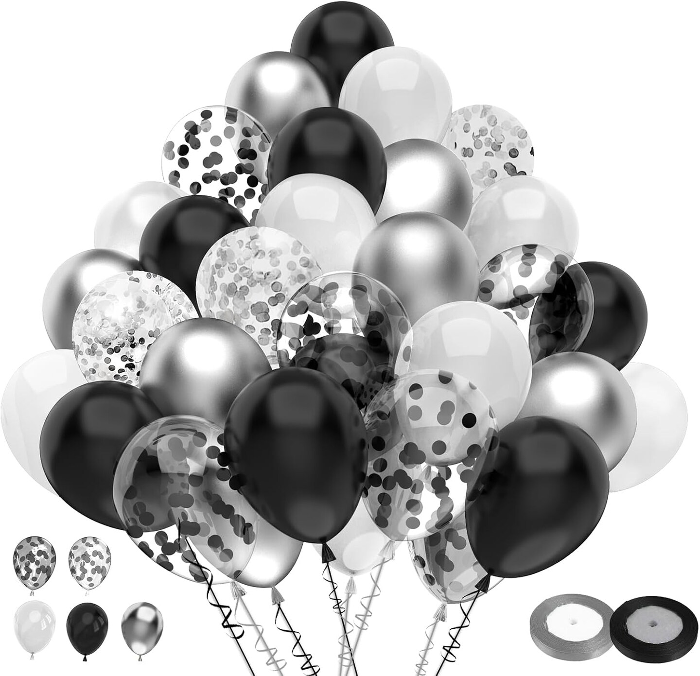 Black and Metallic Silver Balloon Set(Black White Silver)