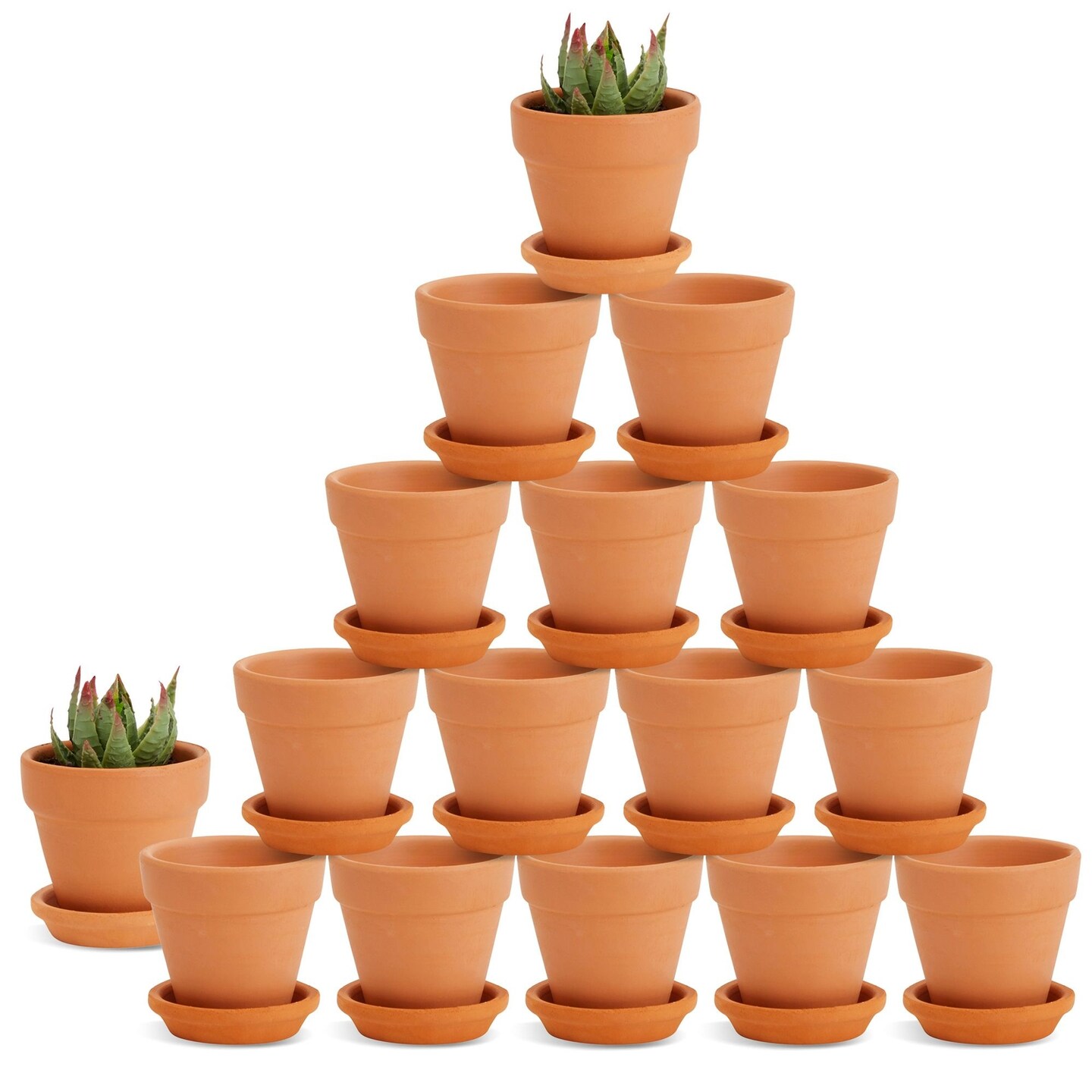 16-Pack Small Terracotta Pots with Saucers and Drainage Hole, 2.2 x 2.2 x 1.9 Inches Paintable Pottery for Succulents, Plants, Flowers, Cactus, Garden Nursery, and Wedding Decor