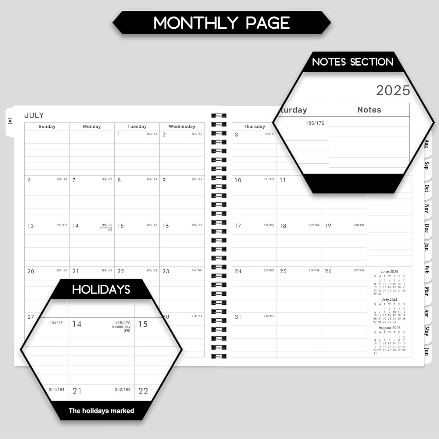 2025-2026 Planner - Planner 2025-2026 Weekly and Monthly, Jul. 2025 - Jun. 2026, 8&#x22; x 10&#x22;, with Tabs, Thick Paper, Spiral Binding, Classic Black