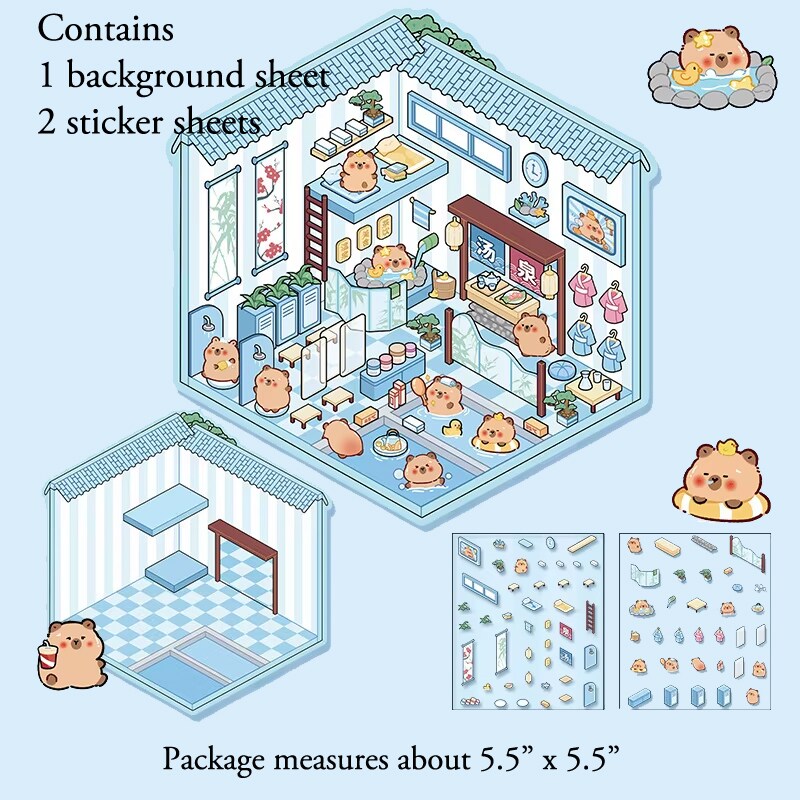 4 Sticker Landscape Scene Sets: Restaurant, Shop, Spa & Bookstore, Adorabilities