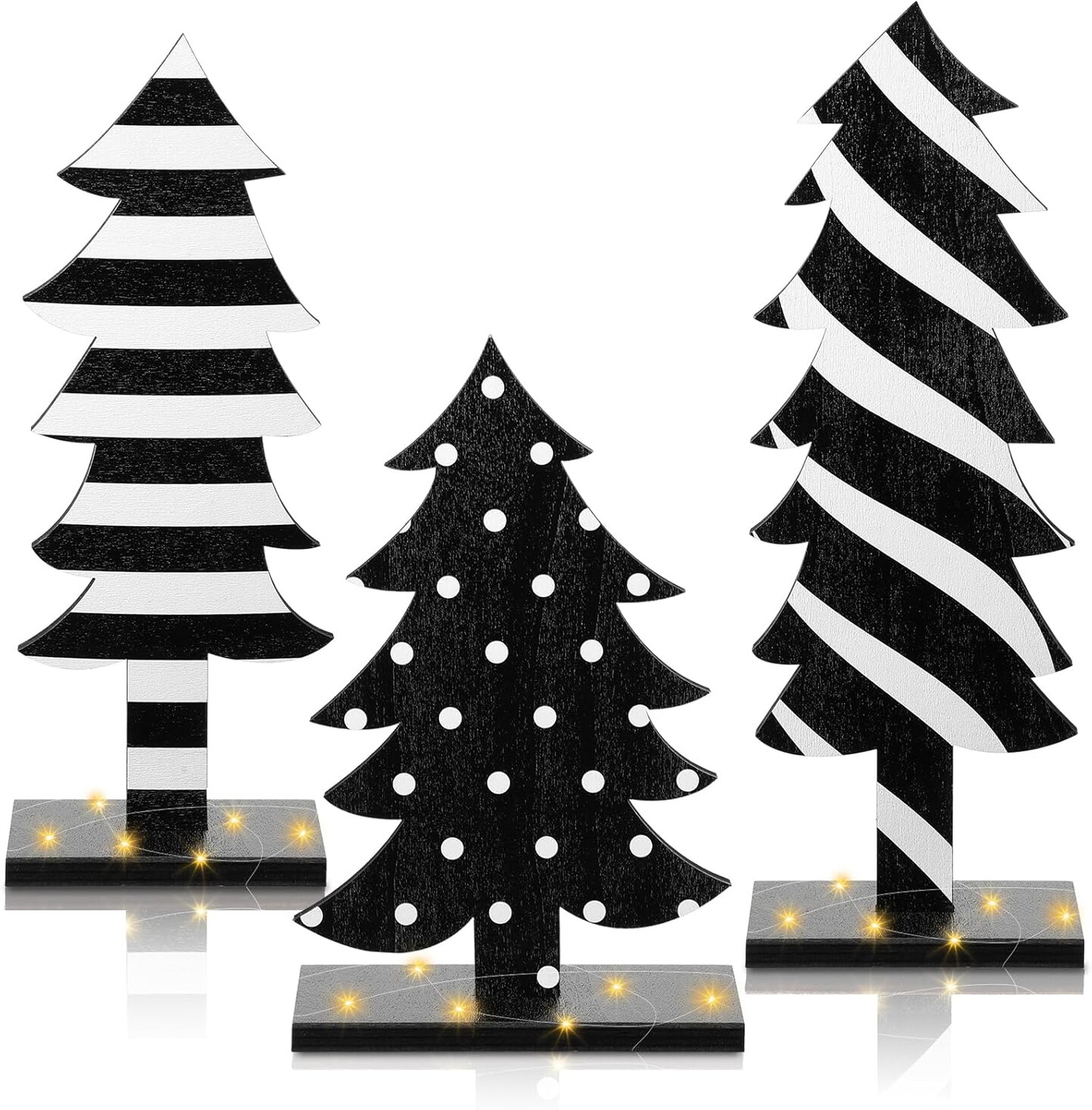 Black and White Wooden Christmas Tree Centerpieces (3 Pcs)
