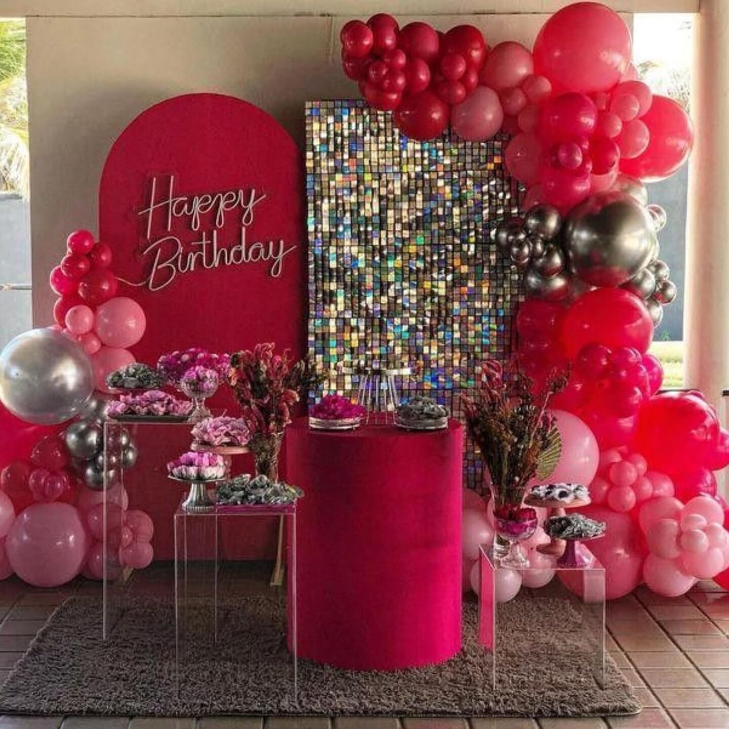 30PCS Pink and Silver Balloons – 12" Hot Pink, Macaron Pink, Pearl Pink, Silver & Confetti Balloons with Ribbon for Girls Birthday, Bridal Shower, Baby Shower, Wedding & 2025 Graduation Party Decorations (Pink Silver)