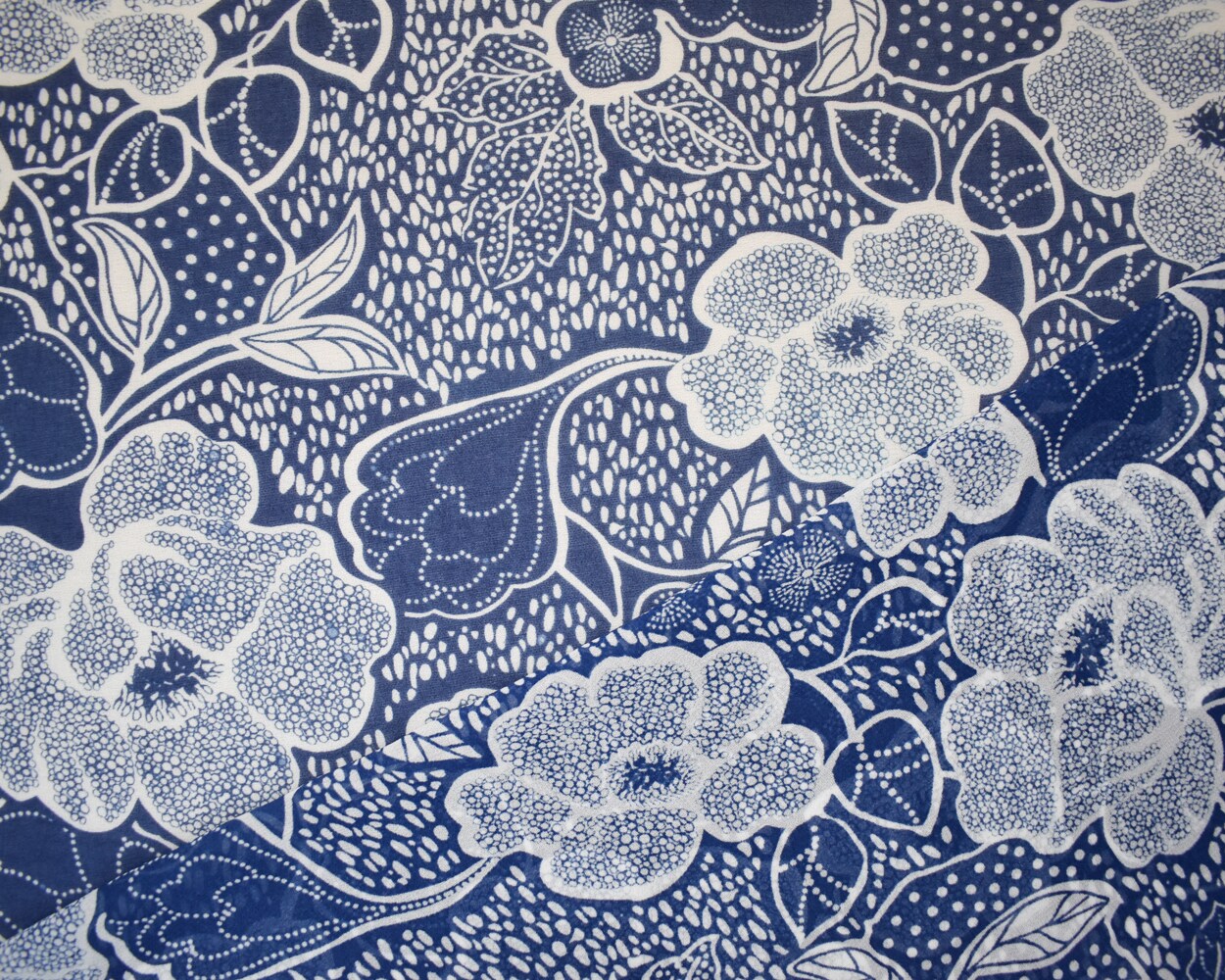 Blue-White Poly Floral Printed Pebble Chiffon Woven Fabric By the Yard