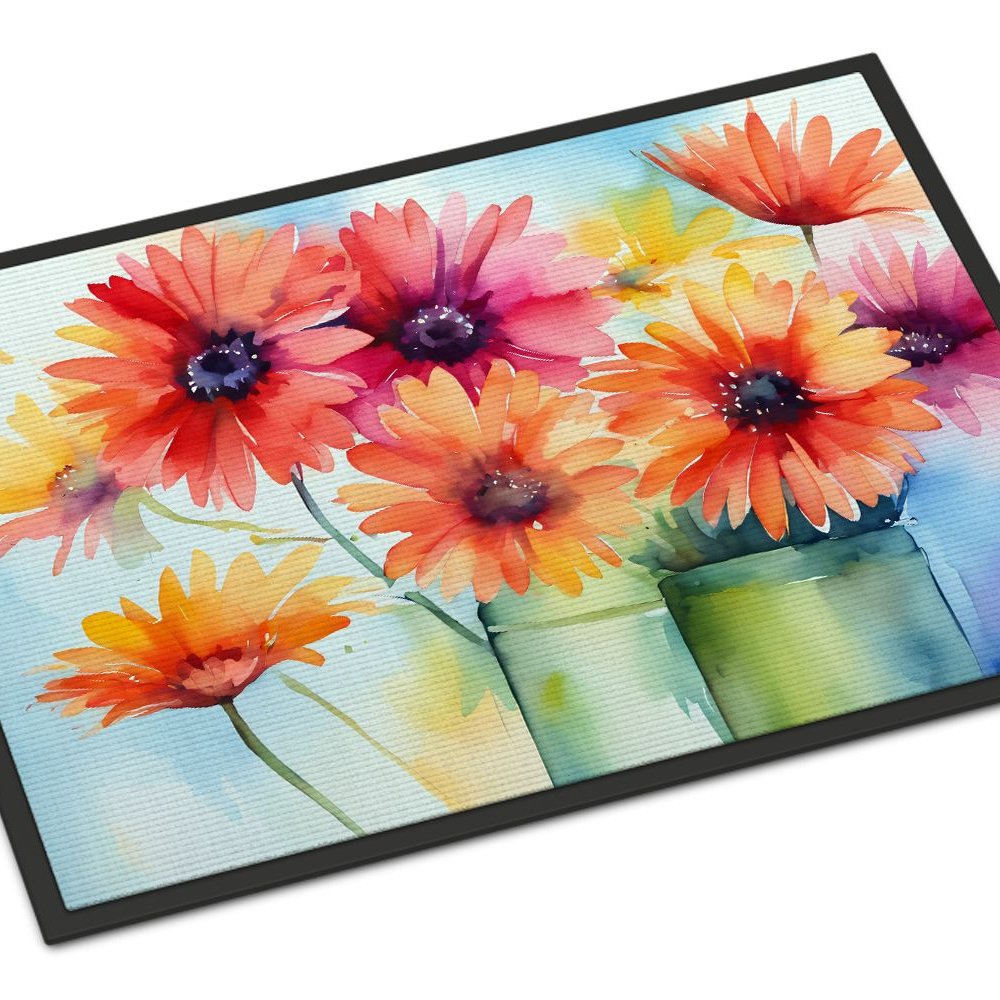 Edge Collections - 24" x 36" - Multicolor - Gerbera Daisies Doormat Indoor Outdoor Rug Non Slip Washable - 1 Piece