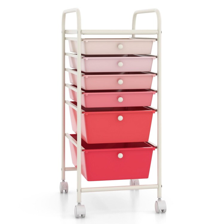 6 Drawer Storage Cart with Wheels PP Plastic Organizer Unit Steel Frame Rolling Utility Trolley for Home Office Bathroom Kitchen Organization Multi Purpose