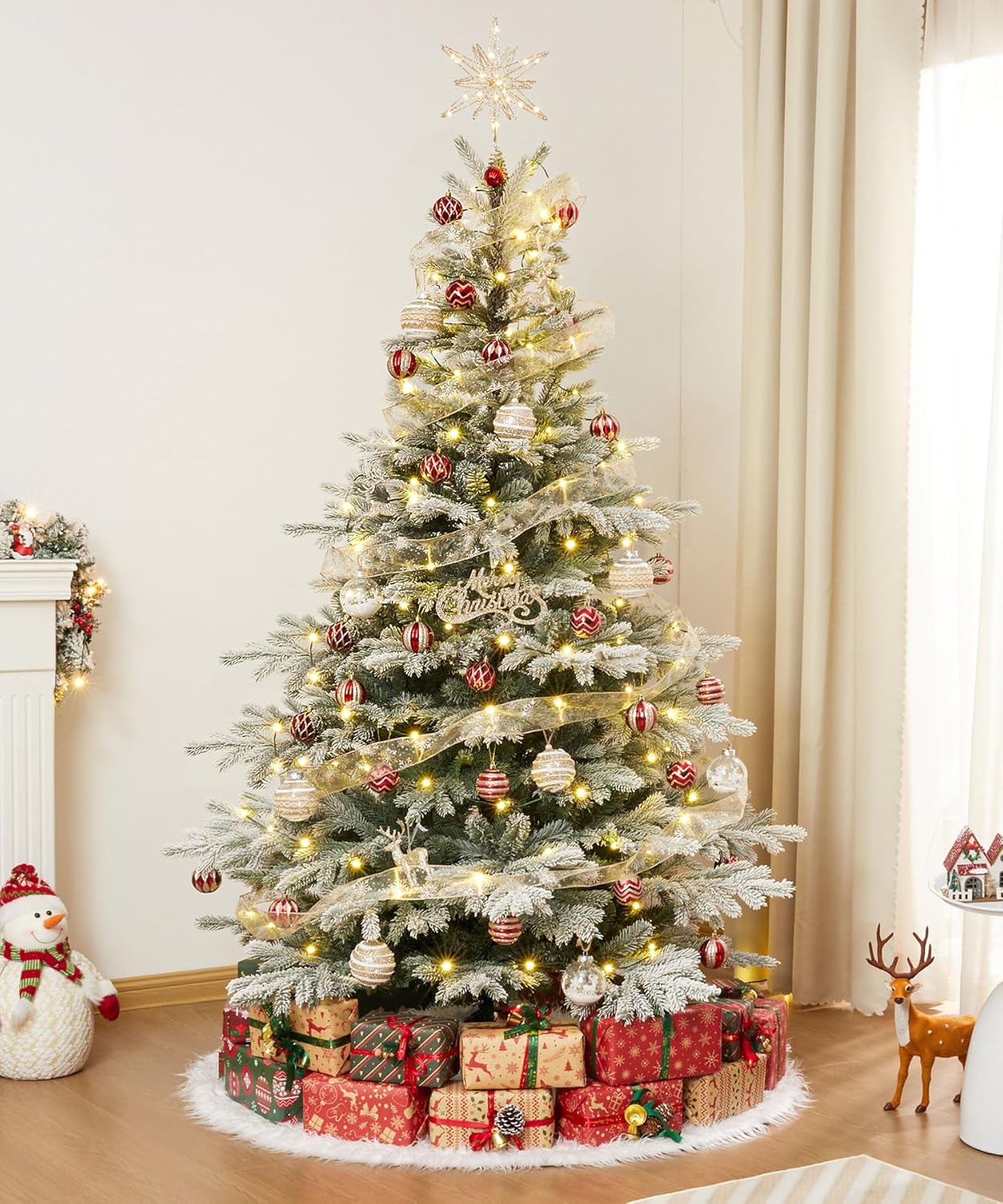 5ft Artificial Christmas Tree(Green and White)48.03"D x 48.03"W x 60.24"H