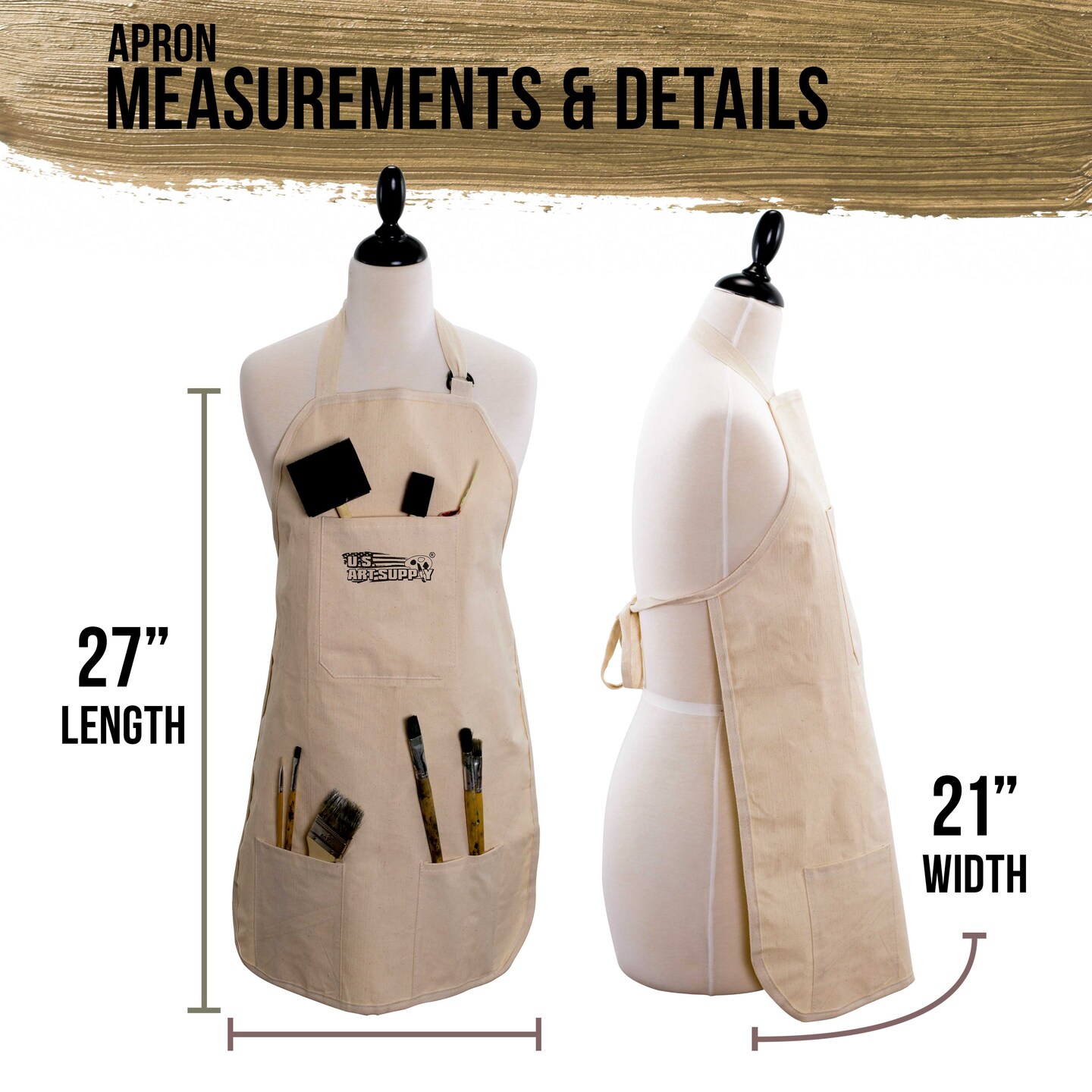 Large Canvas Adjustable Artist Apron (Size: 27-1/2&#x22; x 21&#x22;)