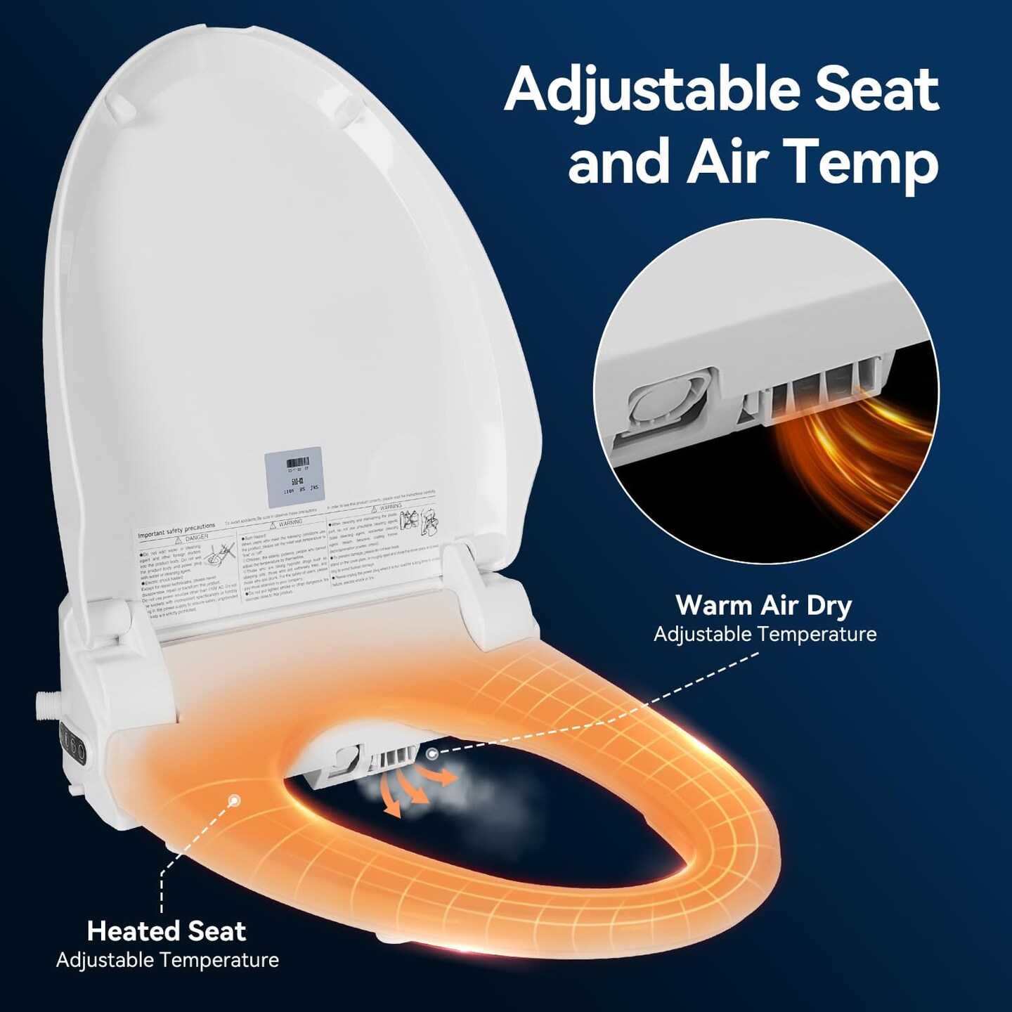 ELECWISH Smart Bidet Toilet Seat with Fully Automatic Adjustment, Stainless Steel Nozzle, Heated Seat, Adjustable Warm Water and Air Dryer, Night Lighting, Power Saving