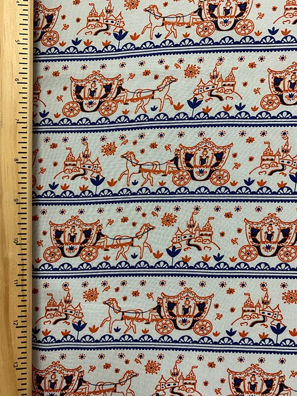 White Multi Horse Carriage Stripe Rayon Challis Fabric By the Yard