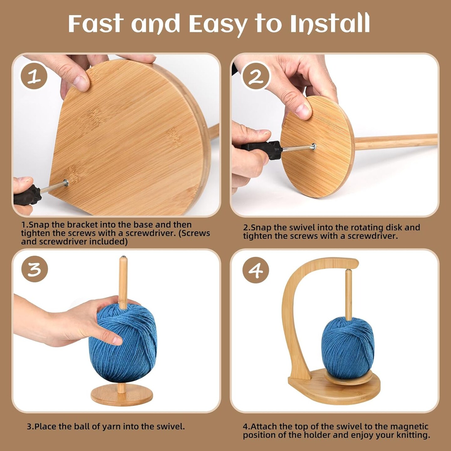 Wooden Yarn Holder for Knitting and Crocheting, Magnetic Crochet Yarn Holder