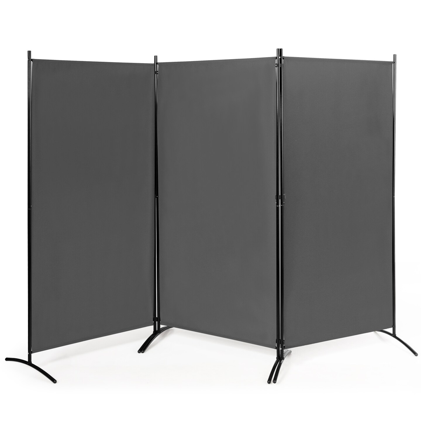 Black 8.5x6 ft Foldable Room Divider Screen with Polyester Fabric and Steel Frame for Privacy and Space Separation
