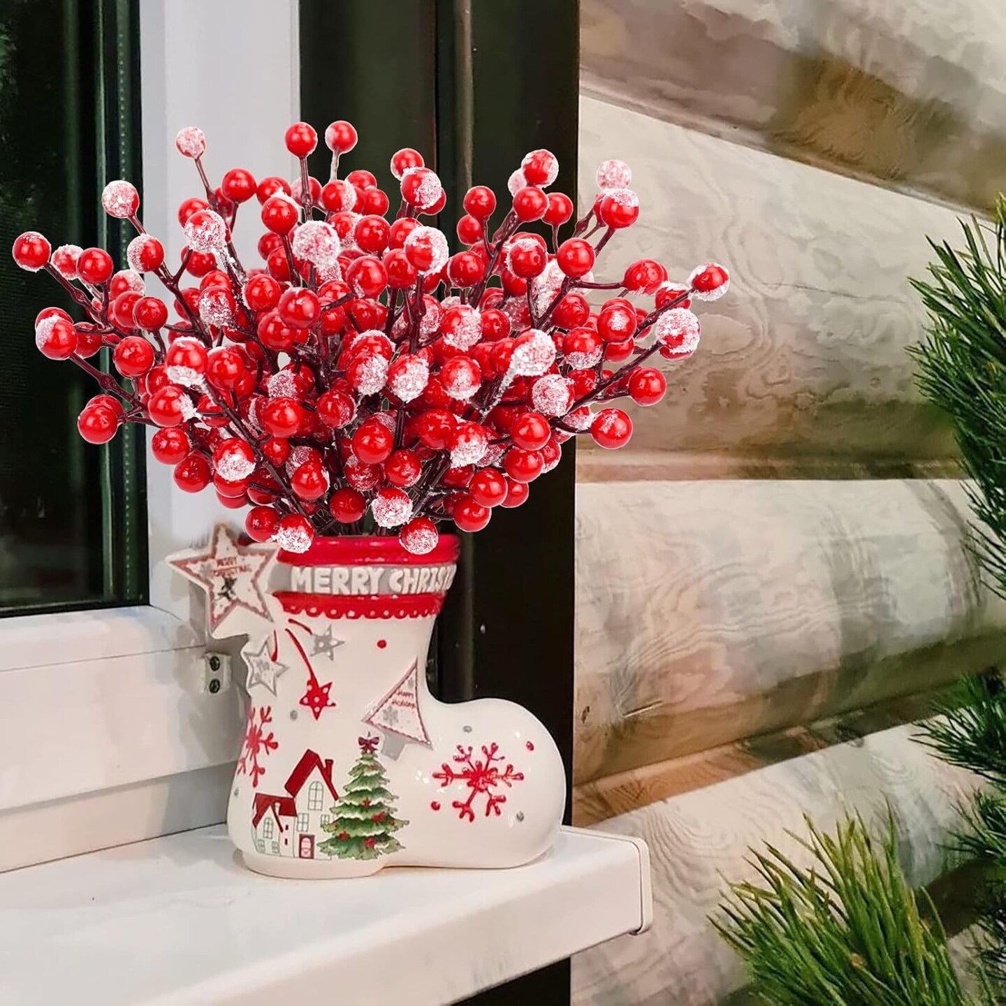 24 PCS Artificial Holly Berry Stems (Red)