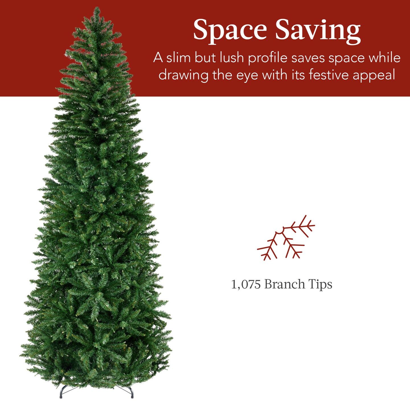 Best Choice Products Unlit Pencil Christmas Tree, Spruce Style Holiday D&#xE9;cor w/ Metal Base