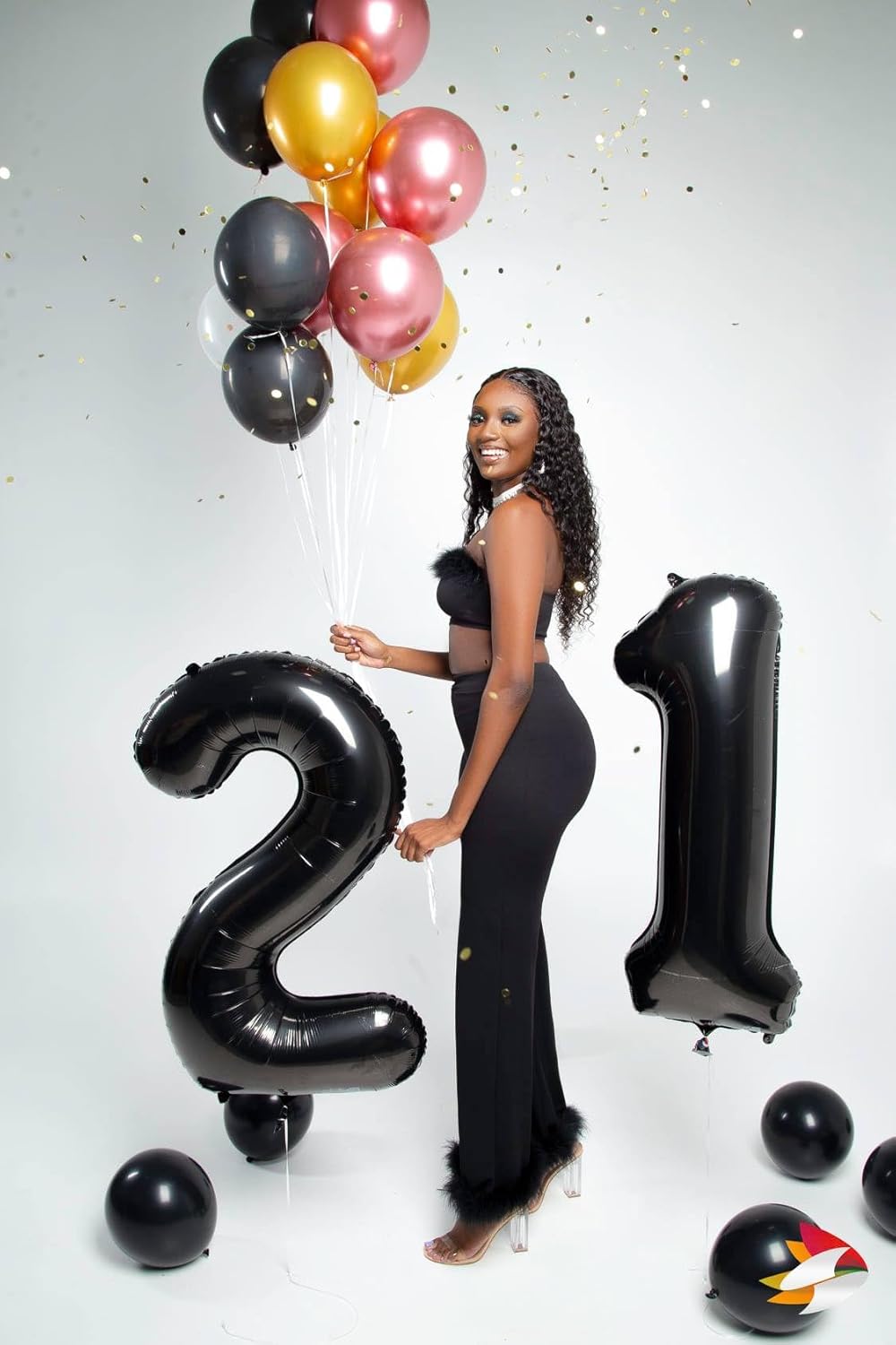Black Number 21 Balloon 40 inch, 21 Number Balloons, 21st Black Birthday Decorations,(Black)