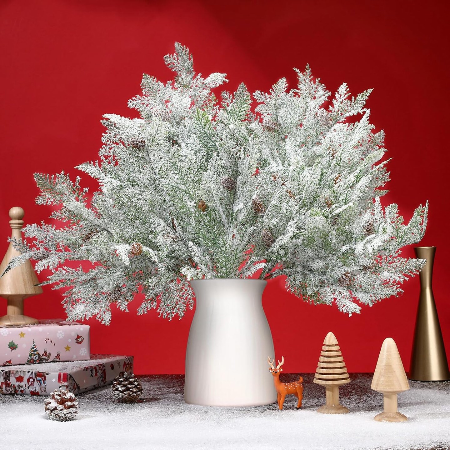 12 Pcs 18 Inch Large Christmas Pine Cones Picks (Green, White)