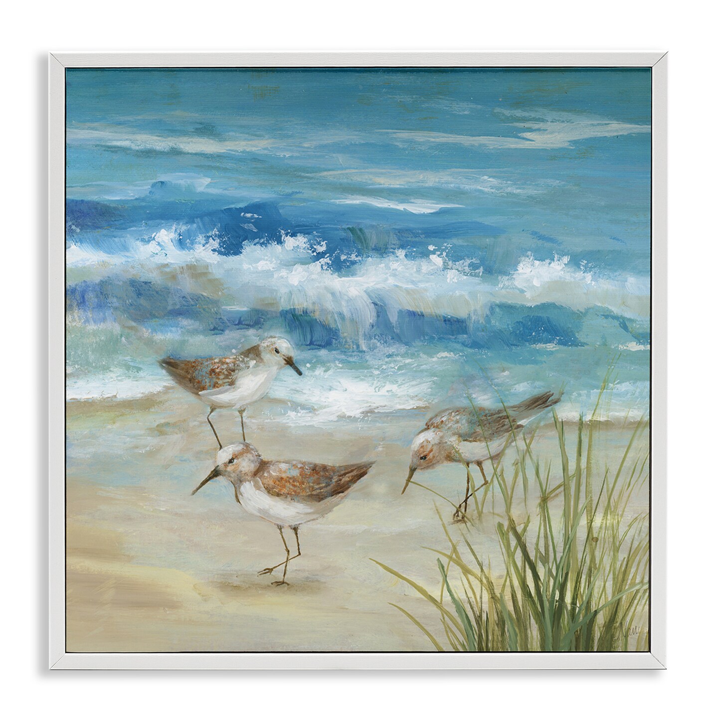 Stupell Industries Beach Sandpiper Gathering Framed Giclee, design by Nan