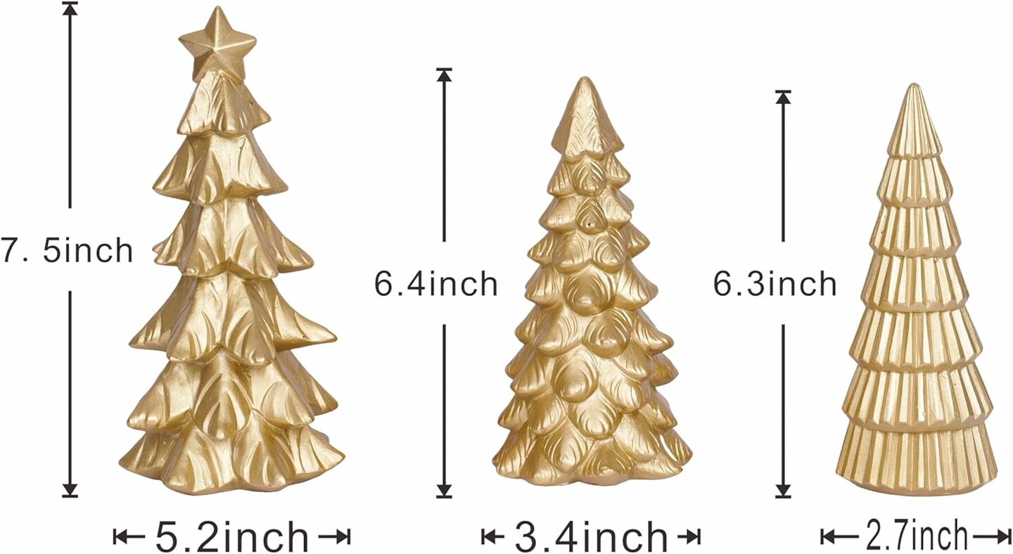 Set of 3 Christmas Tree Figurines Tabletop Decoration (Gold)