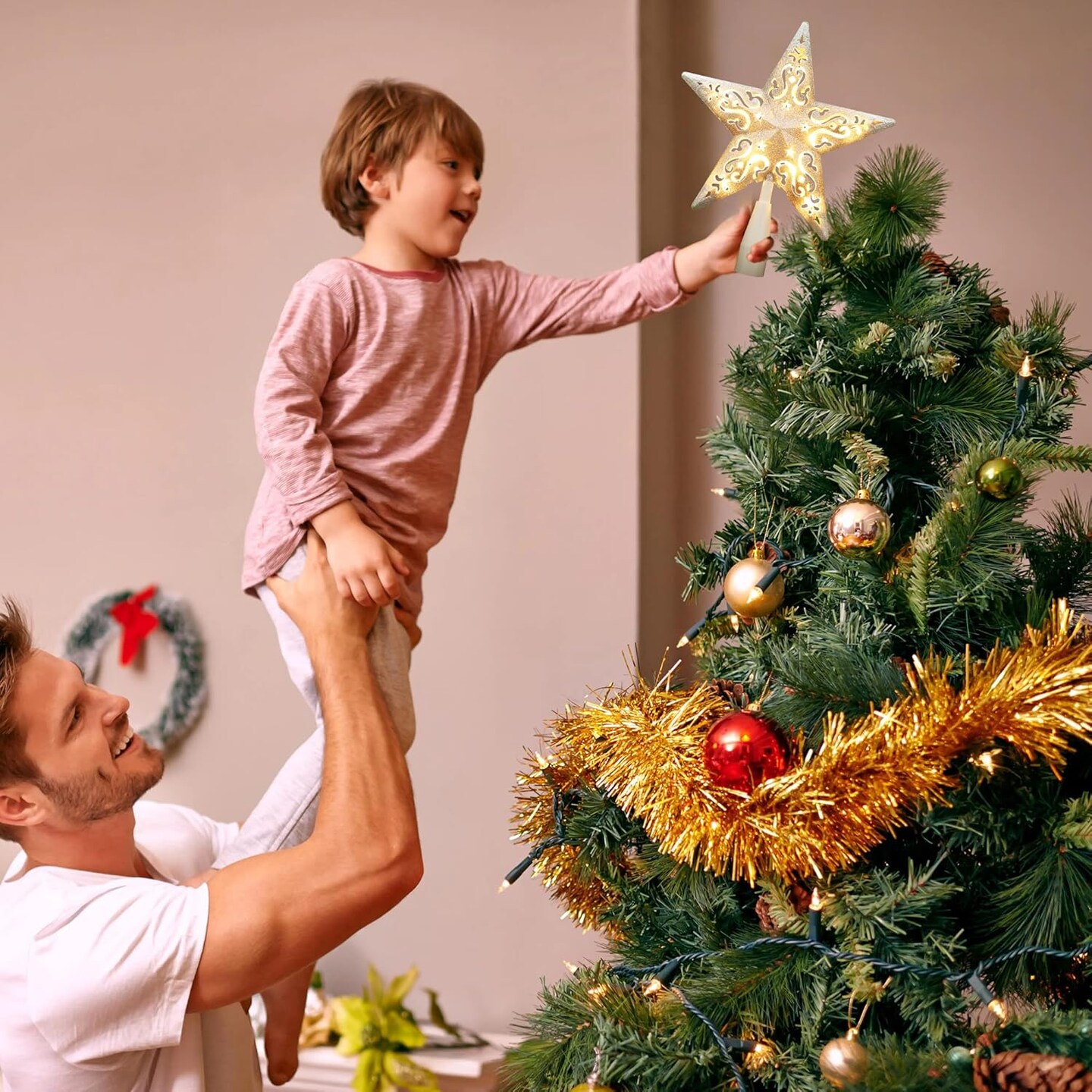Star Christmas Tree Topper, 8&#x22; Glittered Hollow-Out Tree top Star