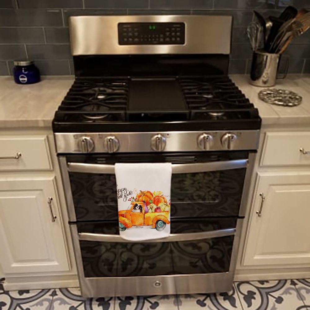 Edge Collections - 19" x 28" - White - Fall Harvest Tricolor Cavalier Spaniel Kitchen Towel - 2 Pieces