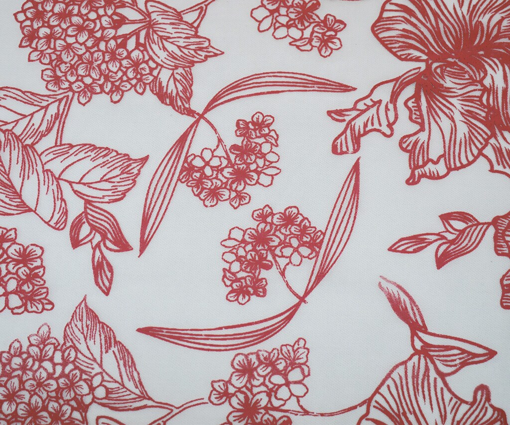 White-Red Nylon Floral Printed Tulle Mesh Knit Fabric By the Yard