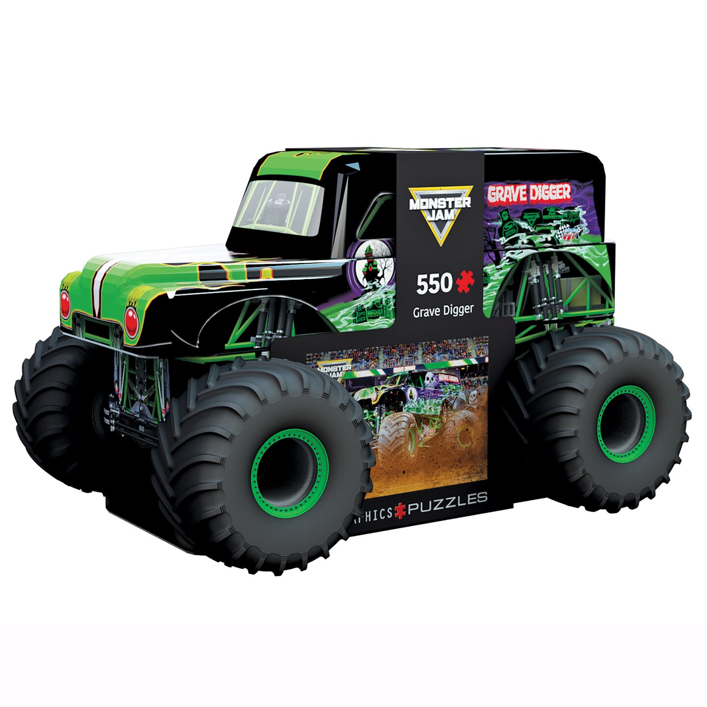 Eurographics: Monster Jam Grave Digger - 550 Piece Puzzle - Iconic Monster Truck-Shaped Collectible Tin, 19x13&#x22; Action Jigsaw, Officially Licensed