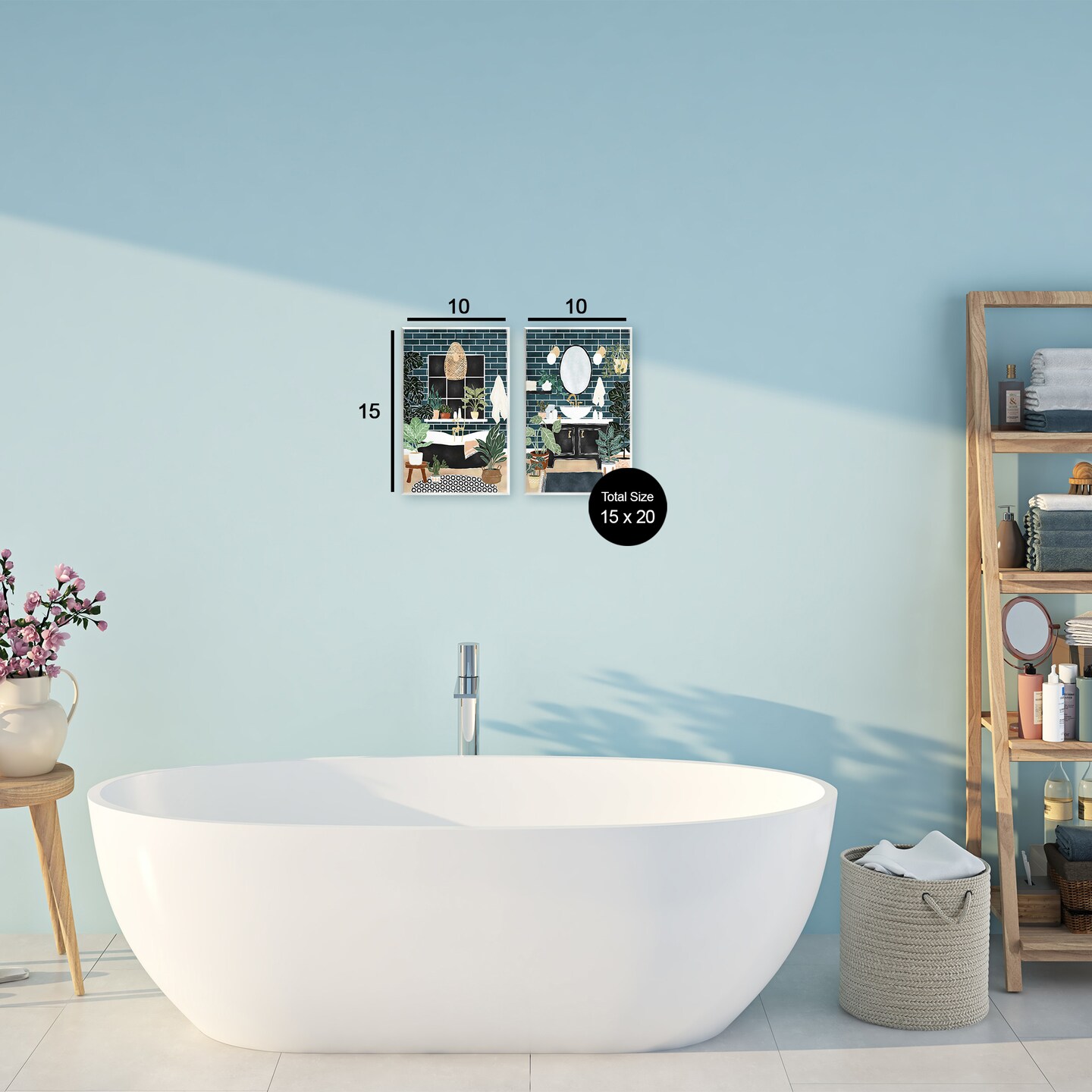Stupell Industries Modern Bathroom with House Plants 2pc Wall Plaque Set, design by JJ Design House LLC