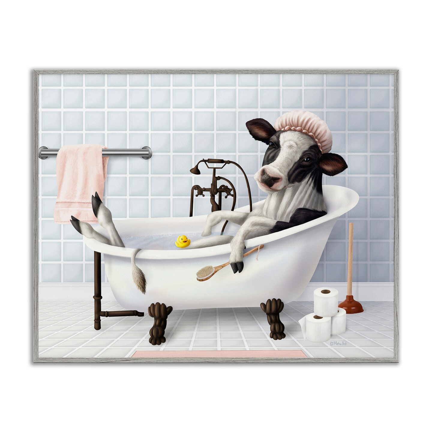 Stupell Industries Cow & Rubber Duck in Bath Framed Giclee, design by Mehu Art