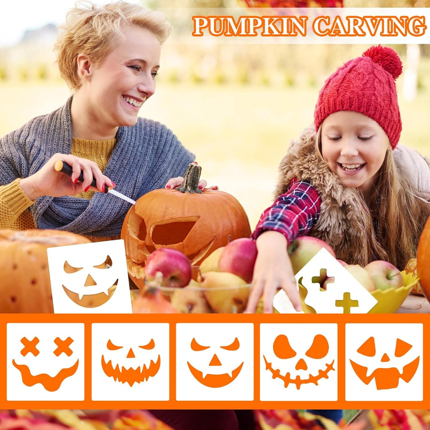 40Pcs Halloween Stencils for Painting Pumpkins 6 Inch Reusable Plastic(Halloween)