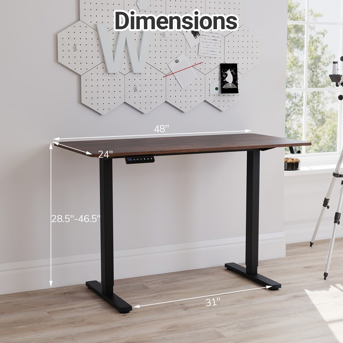 Height Adjustable Sit Stand Desk with Headphone Hook and Ties
