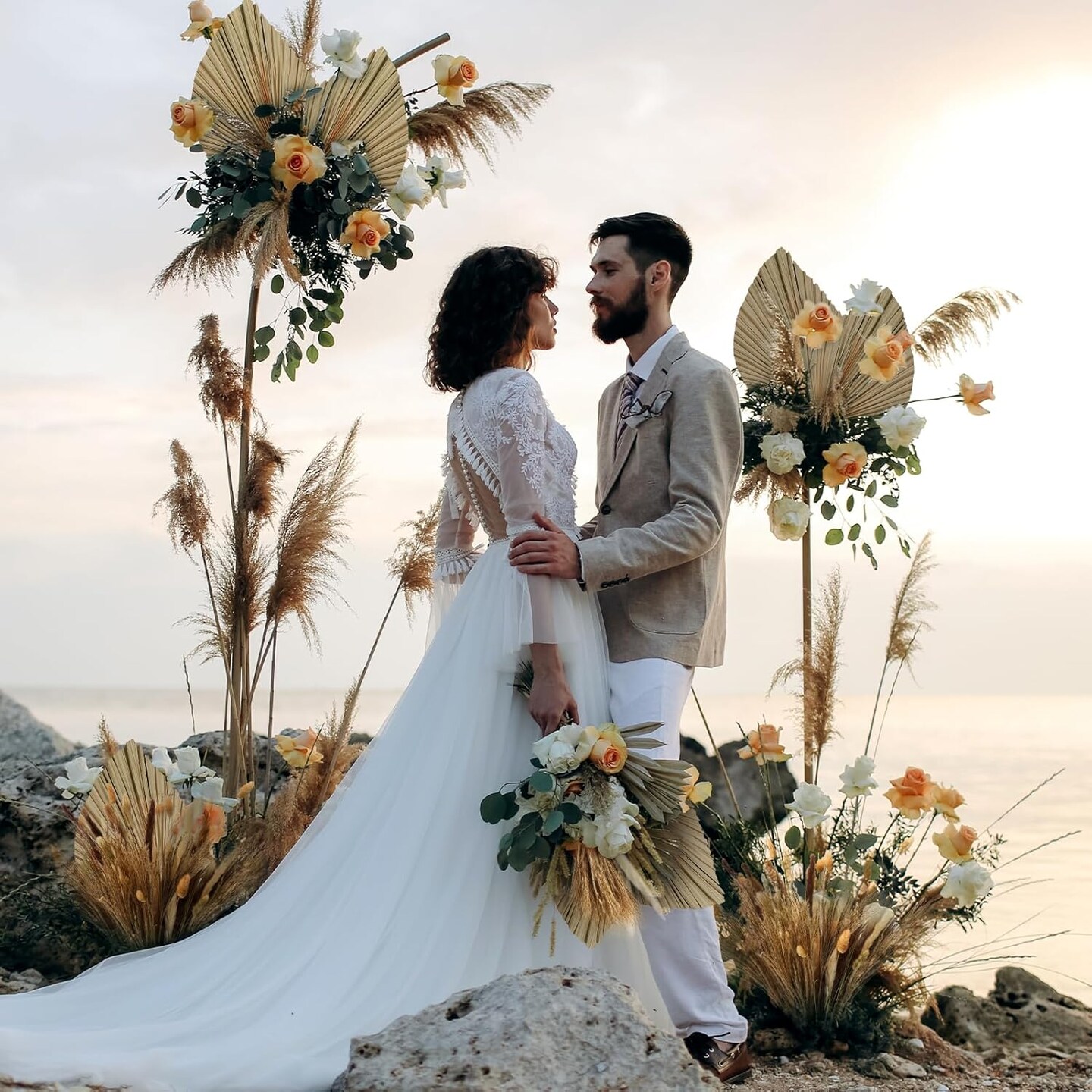 Large Dried Palm Spears Bunny Tails Pampas Reed Grass(Muliticolor)