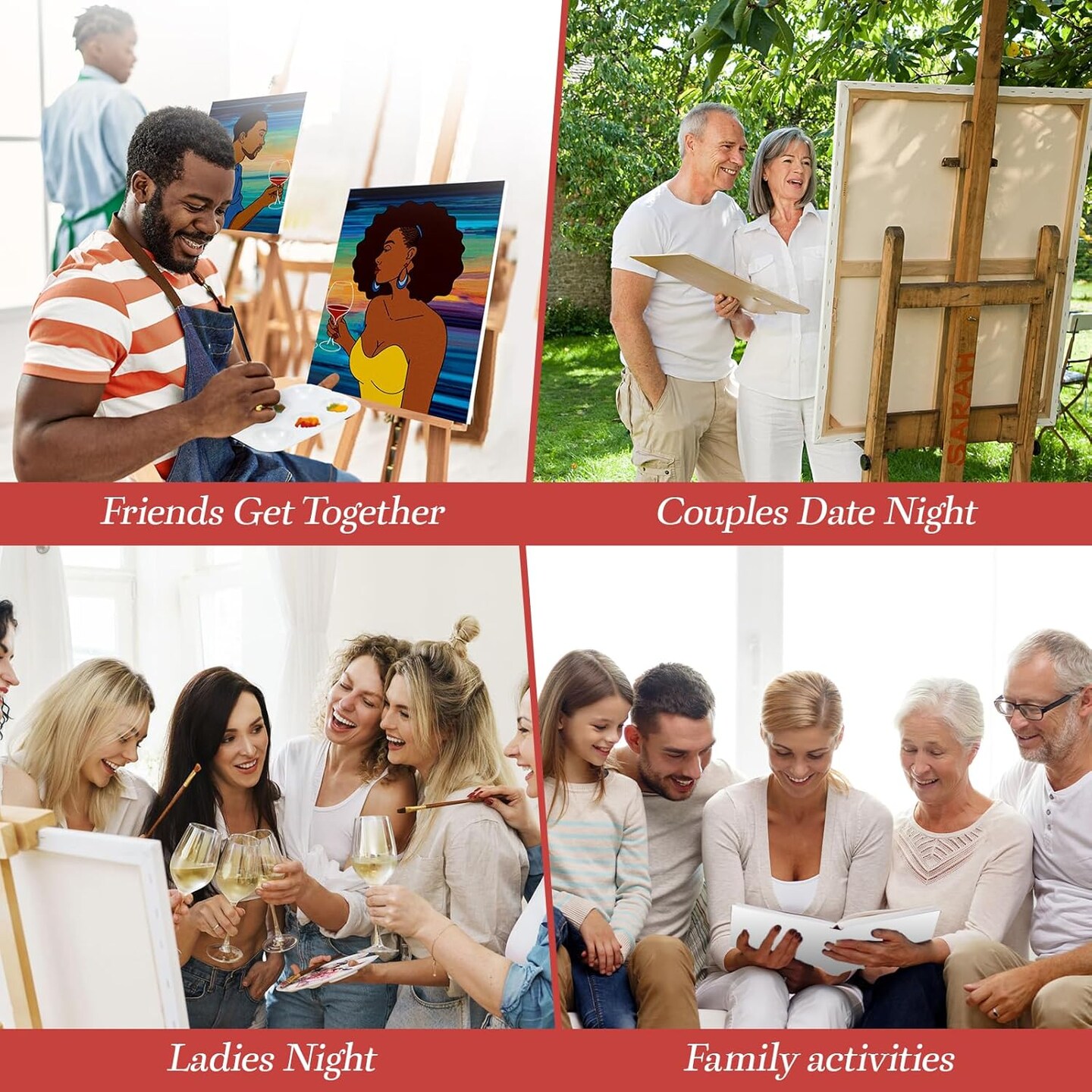 2 Pack Sip and Paint Kits - Afro Couple Pre Drawn Canvas (8x10)