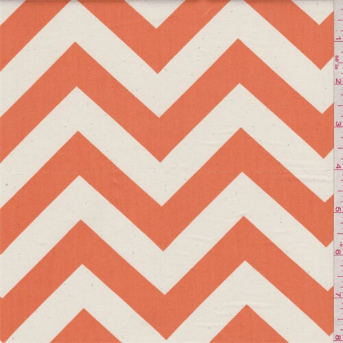 Zig Zag Orange/Ivory Poplin Fabric By the Yard