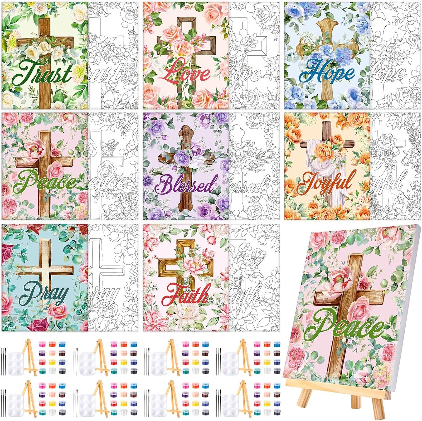 8 Sets 8" x 10" Inspirational Cross Pre Drawn Canvas to Paint (multicolor) 10.24 x 8.66 x 0.99 inches
