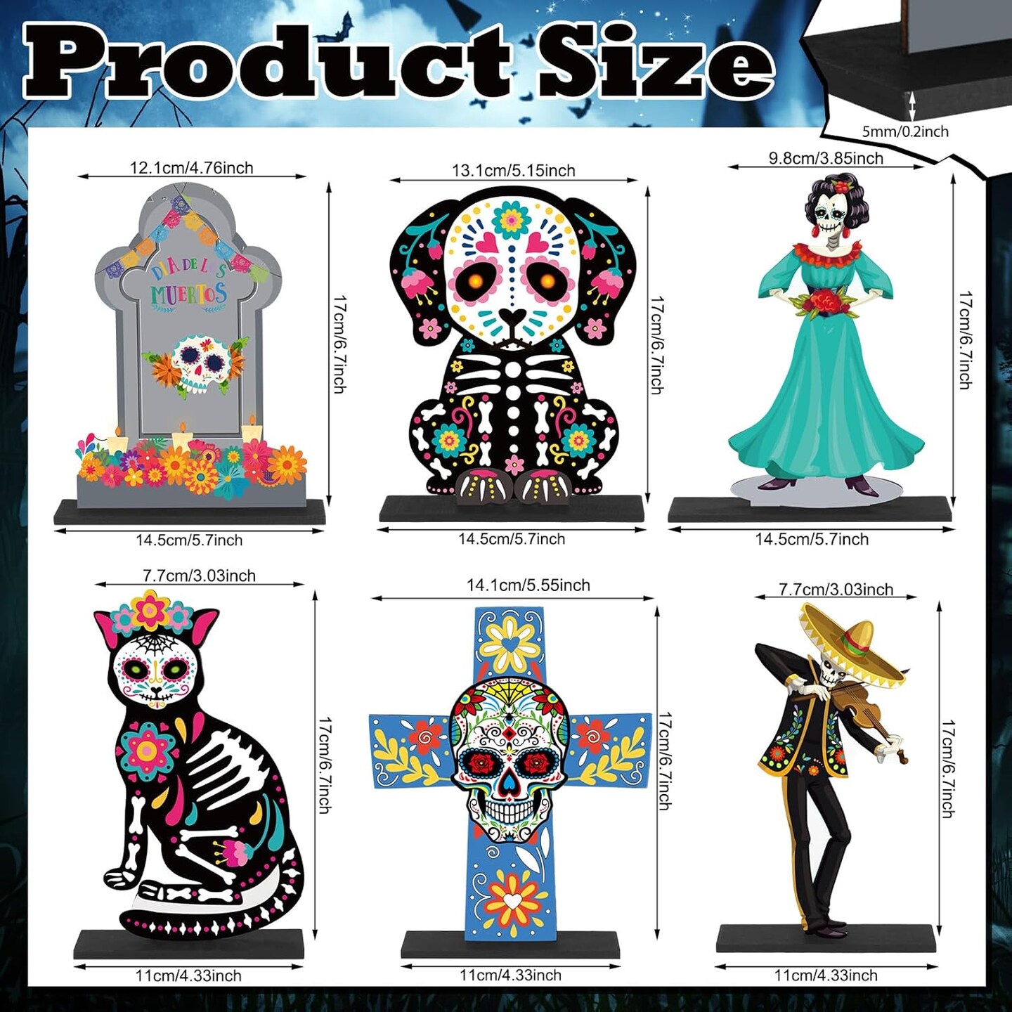 6 Pcs Day of The Dead Wooden Table Centerpiece Dia De Los Muertos Mexican Table Decorations Halloween Table Topper