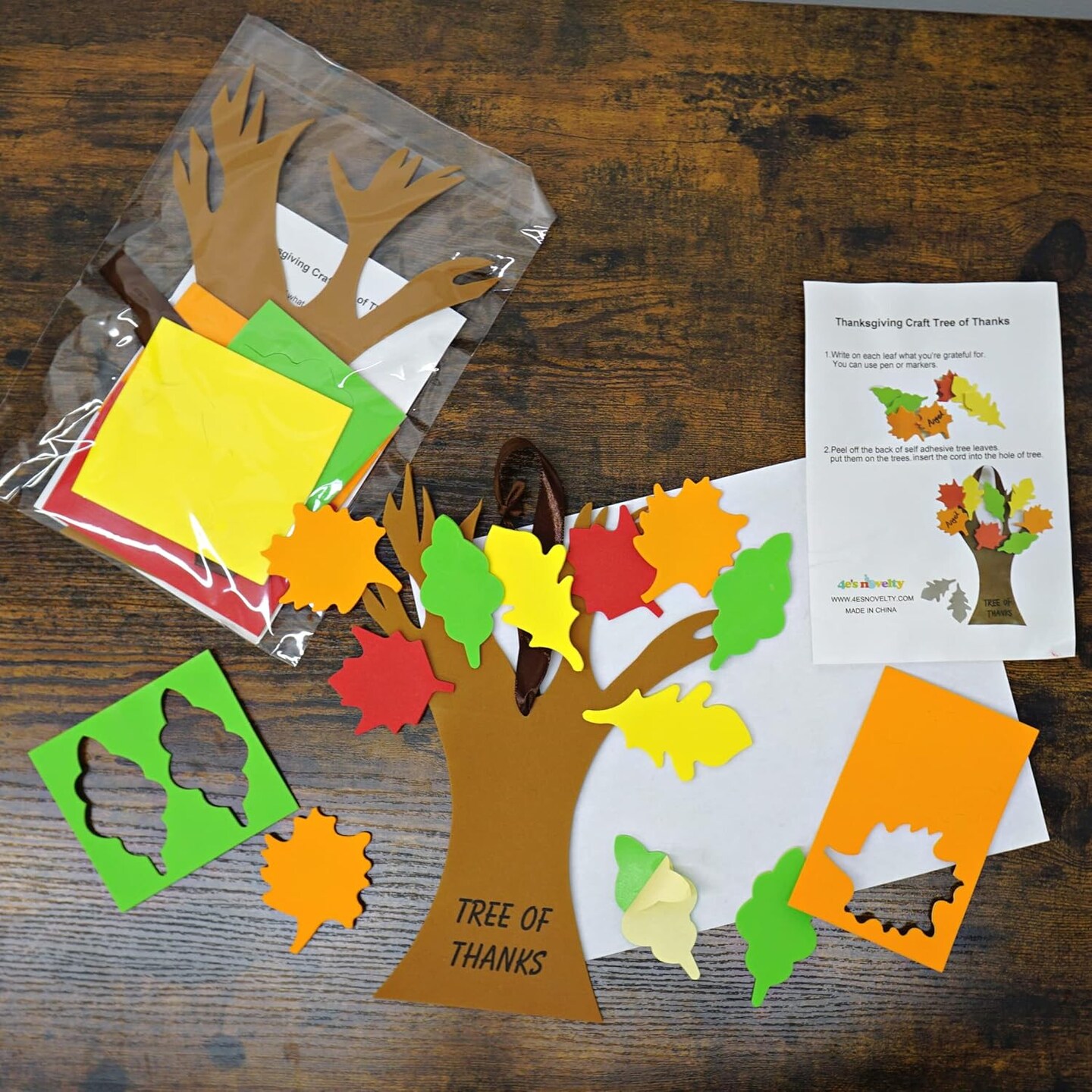 4E&#x27;s Novelty Thankful Tree Craft Kit 12 Pack &#x2013; 11&#x22; Foam Tree of Thanks with Self-Adhesive Leaves, Thanksgiving Crafts for Kids, Fall Gratitude Tree Activity for Classroom, Preschool, and Family Fun